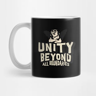 Unity Beyond All Boundaries Design: Inspirational Message with Artistic Child Statue Mug